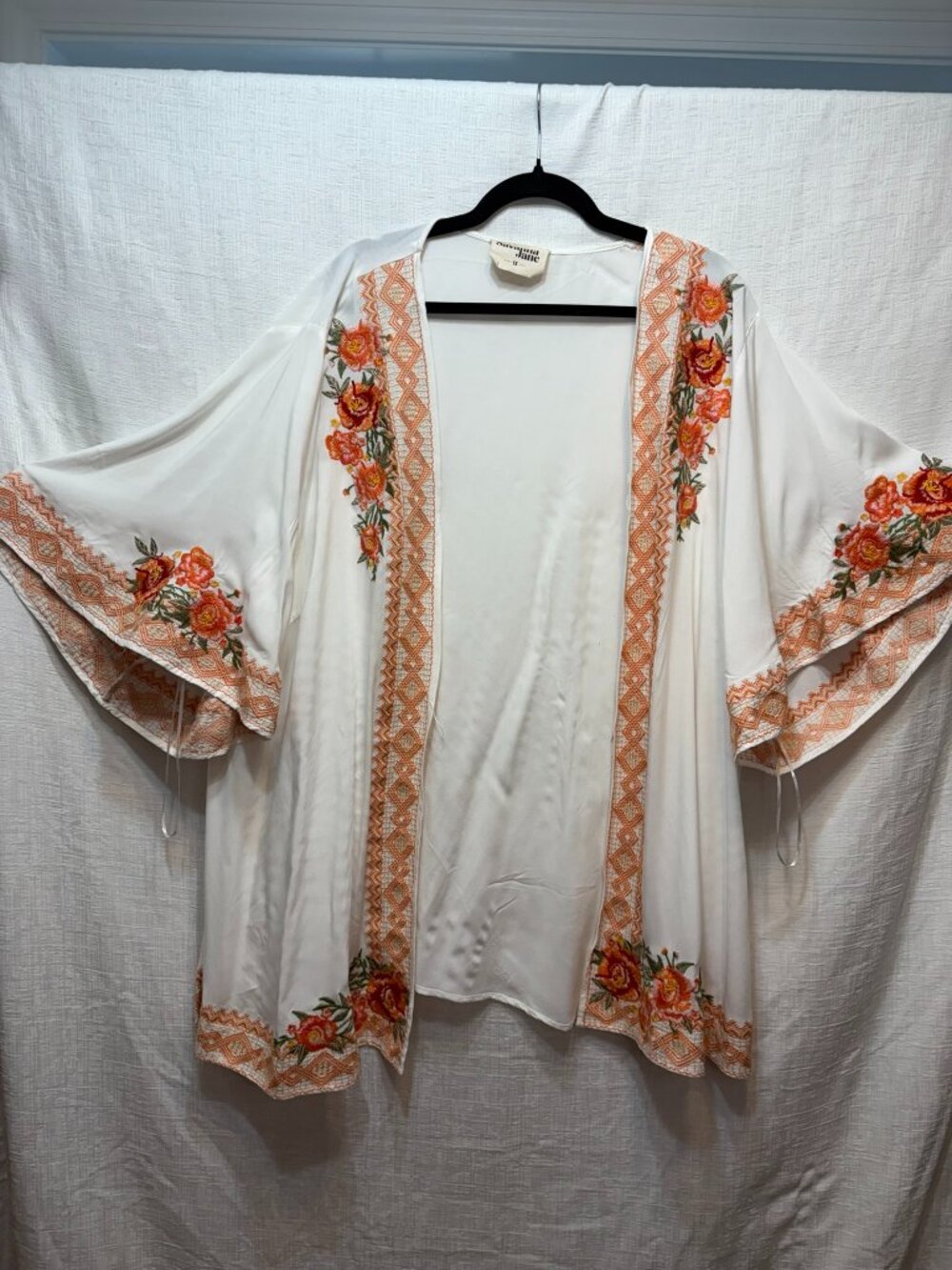 Savannah Jane Embroidered Floral Open Front Kimono Jacket Plus Size 1X